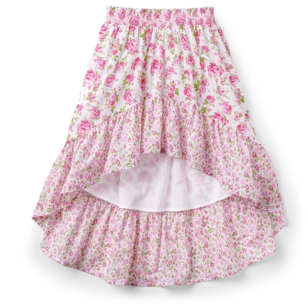 American Girl & Love Shack Fancy Collab Pink Floral Ruffle Hi-Low Skirt, 7/8